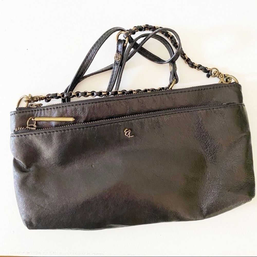 Elliot Lucca Black Leather braided removable strap Crossbody Bag